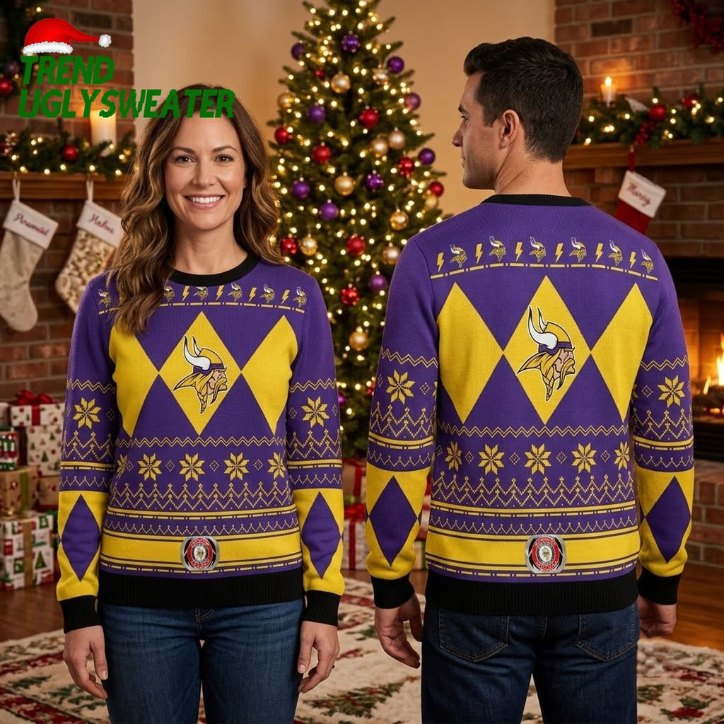 Minnesota Vikings Norseman Logo Argyle Pattern Ugly Christmas Sweater