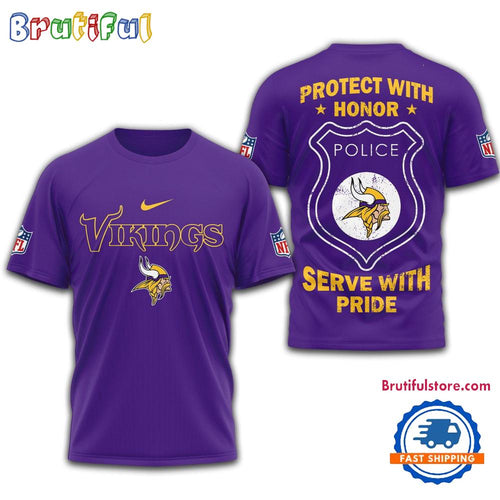 Minnesota Vikings Protech With Honor Police Serve With Pride 3D Shirt