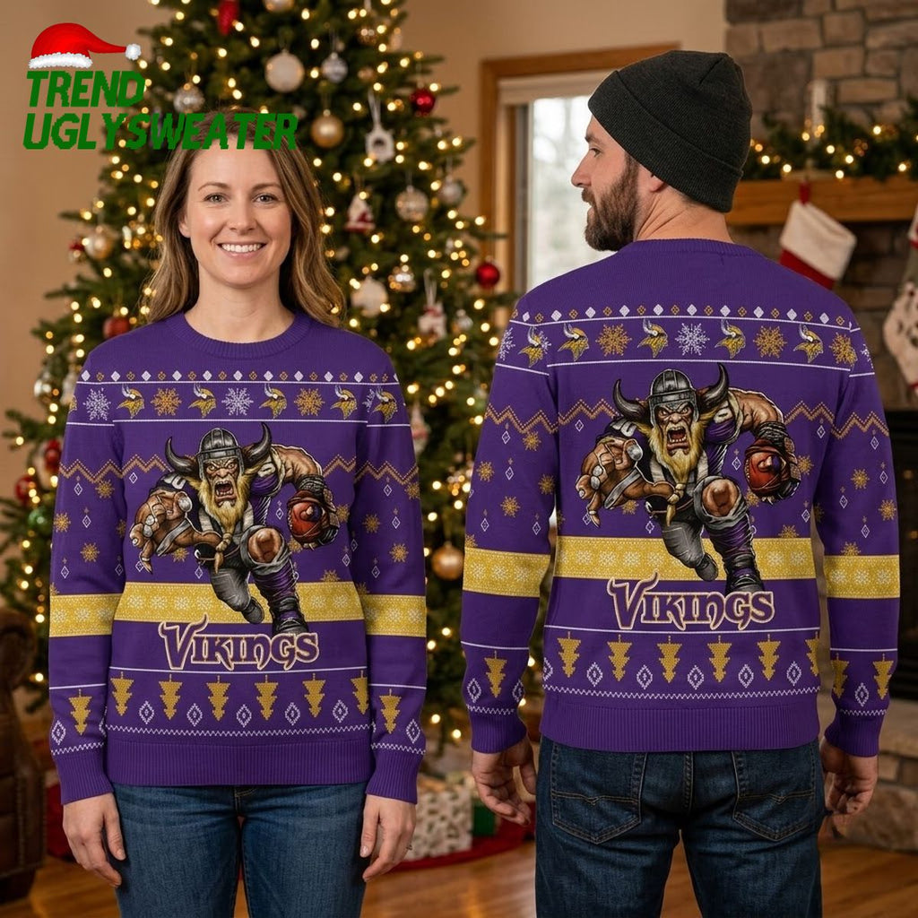 Minnesota Vikings Rushing Viking Football Player Ugly Christmas Sweater