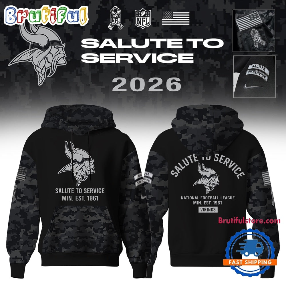 Minnesota Vikings Salute to Service Camo 2026 Black Hoodie
