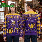 Minnesota Vikings Santa Hat Mascot And Gift Boxes Ugly Christmas Sweater