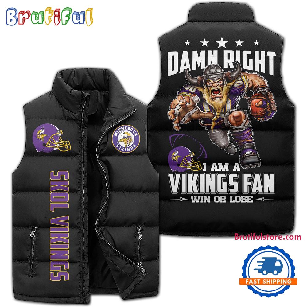 Minnesota Vikings Sporty Mascot Design Sleeveless Puffer Jacket