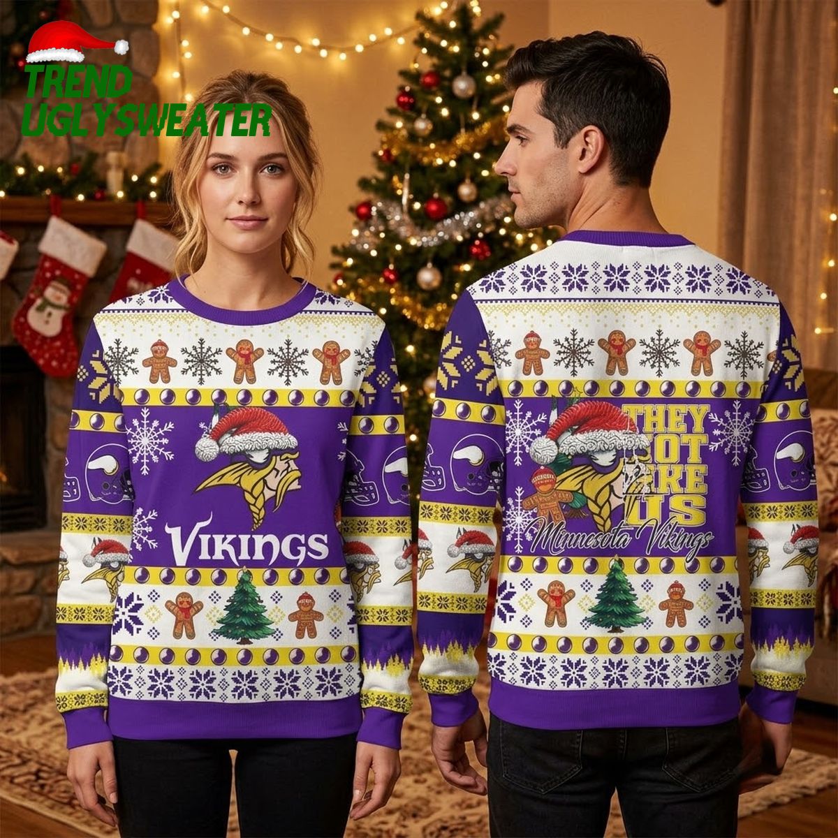 Minnesota Vikings They Not Like Us Santa Hat Ugly Christmas Sweater