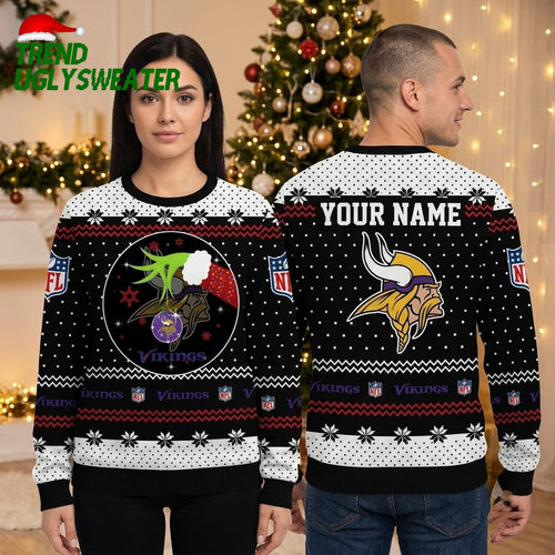 Minnesota Vikings Viking Mascot Personalized Custom Name Ugly Christmas Sweater