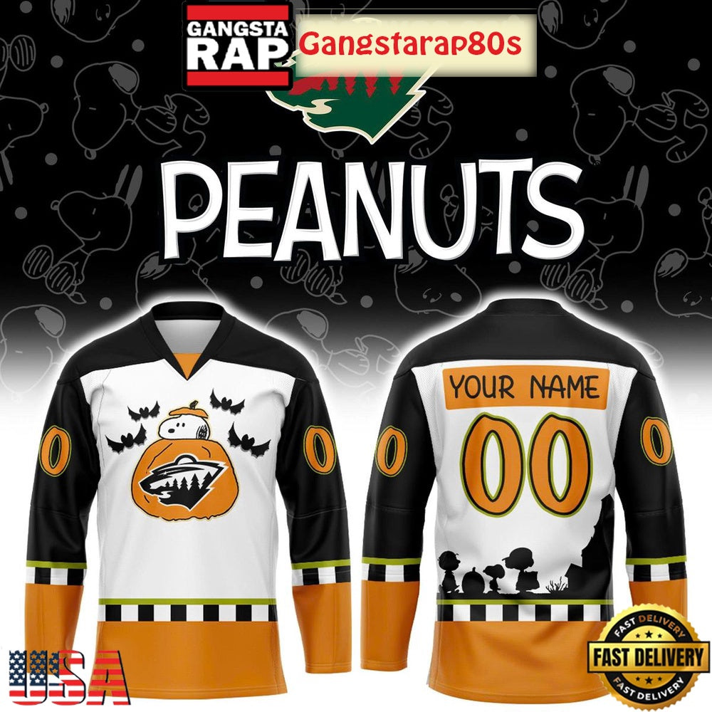 Minnesota Wild Snoopy Peanuts Halloween Custom Hockey Jersey