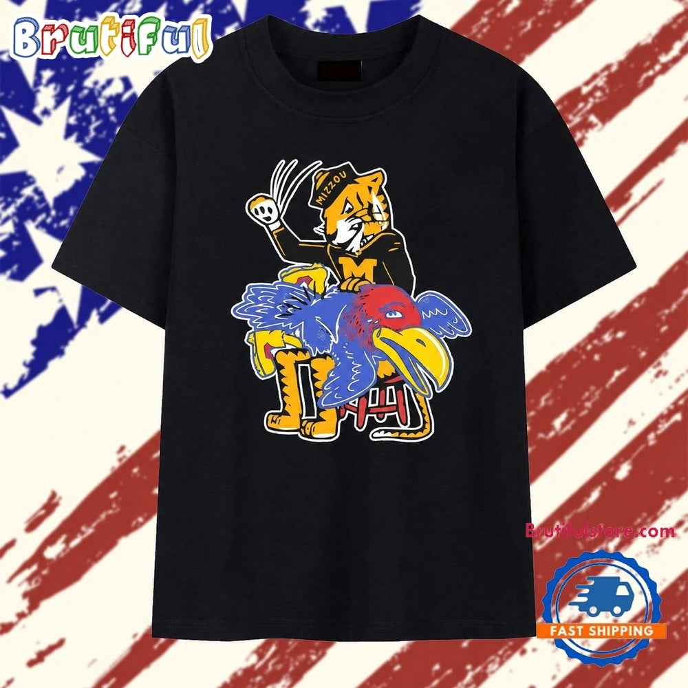 Mizzou Tigers Mascot Spanking Kansas Jayhawk T Shirt