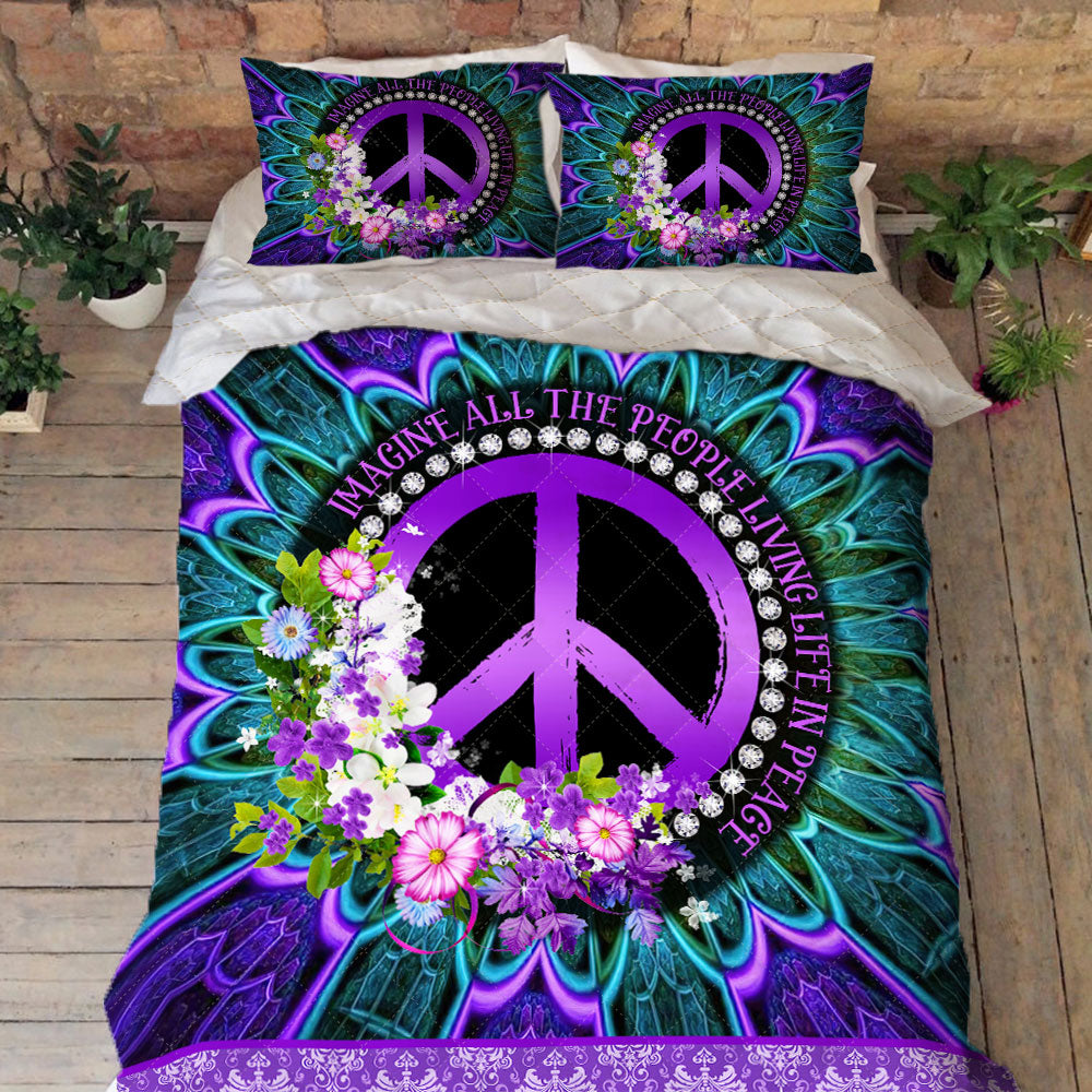 Hippie Quilt Bedding Set - Freedom Energy Quilted Design