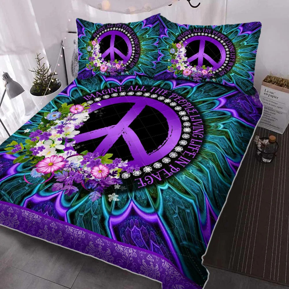 Hippie Quilt Bedding Set - Freedom Energy Quilted Design