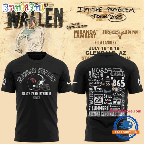 Morgan Wallen I’m The Problem Tour 2025 x Arizona Cardinals Black Shirt