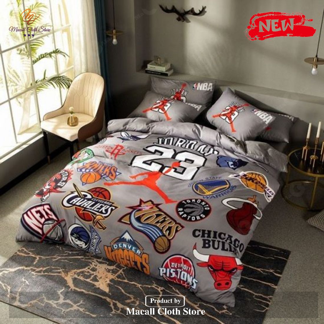 NBA Logo Luxury Air Jordan Michael Jordan Quilt Bedding Sets Luxury Brand For Bedroom