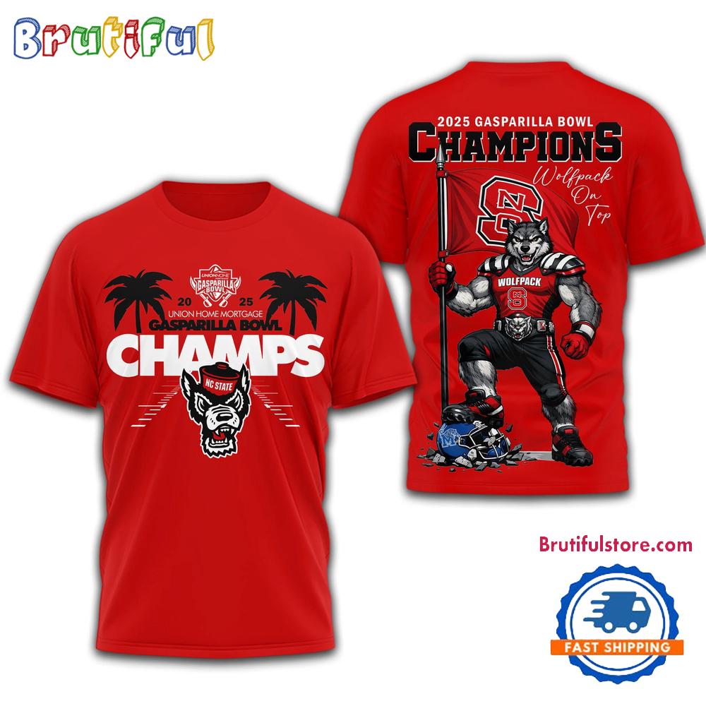 NC State Wolfpack NCAA Union Home Mortgage Gasparilla Bowl Champions 2025 Red 3D Shirt