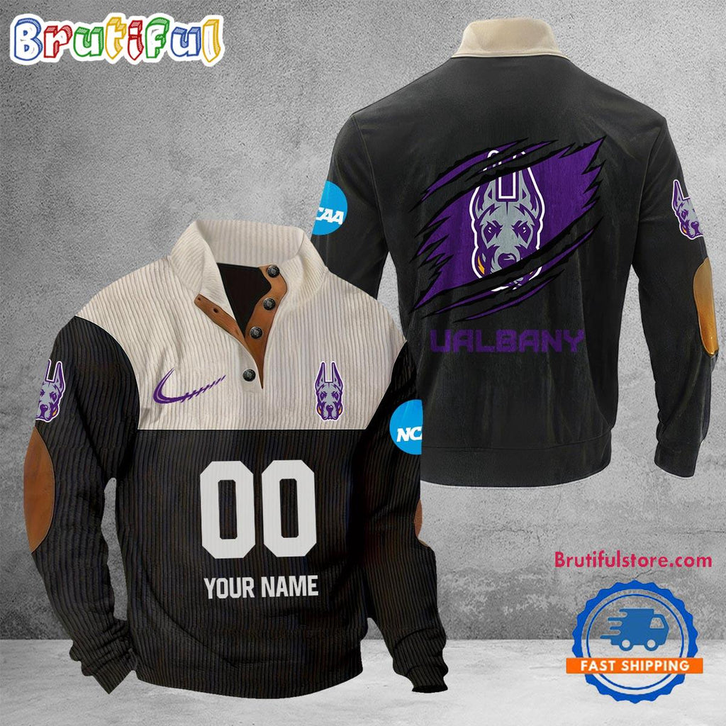NCAA Albany Great Danes Sport Team Custom Name And Number Buttoned Collar Sweatshirt