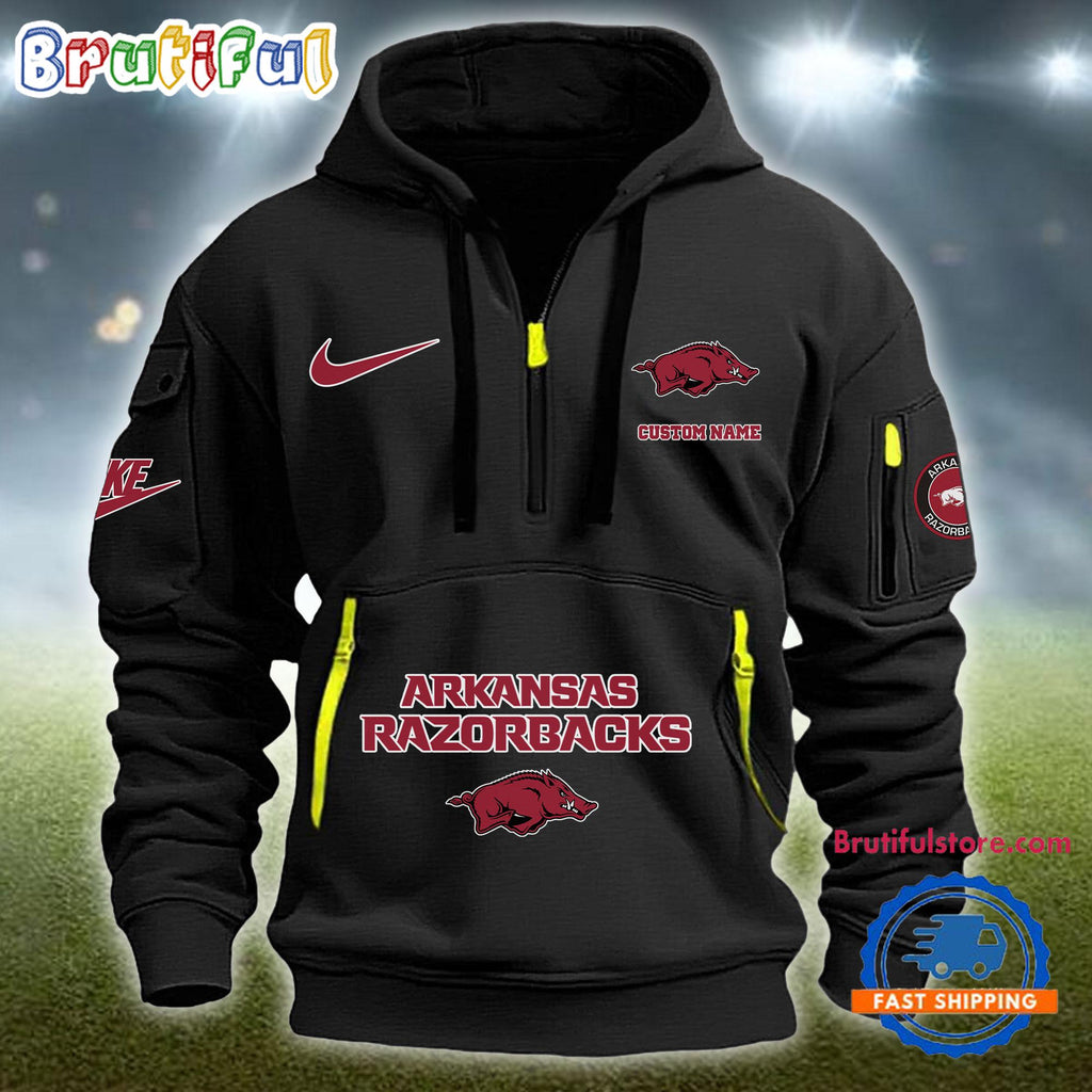 NCAA Arkansas Razorbacks Heavy Hoodie, Sporty Quarter Zip Hoodie