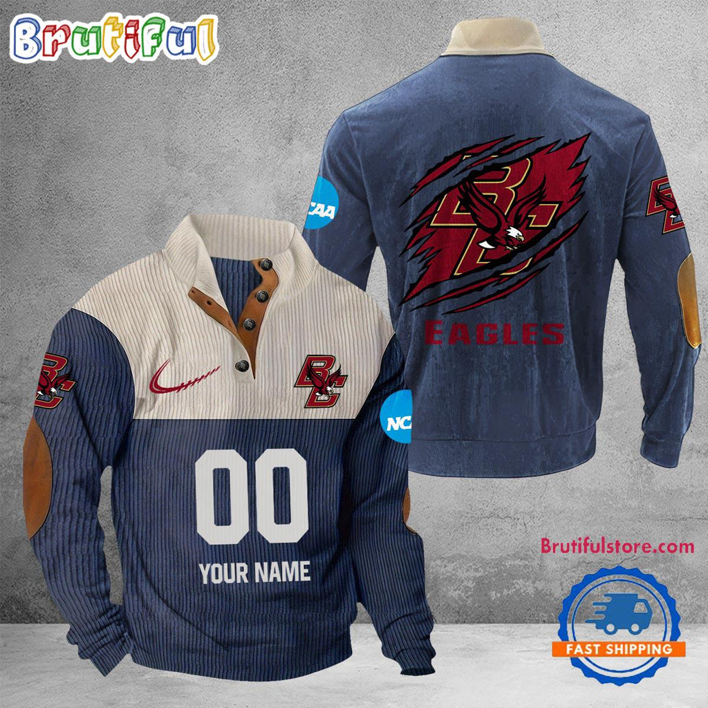 NCAA Boston College Eagles Sport Team Custom Name And Number Buttoned Collar Sweatshirt