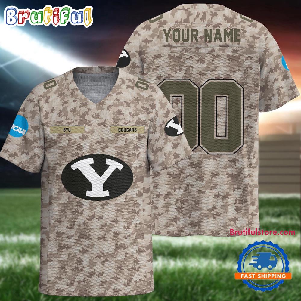 NCAA BYU Cougars Camo Veterans Personalized Football Jersey