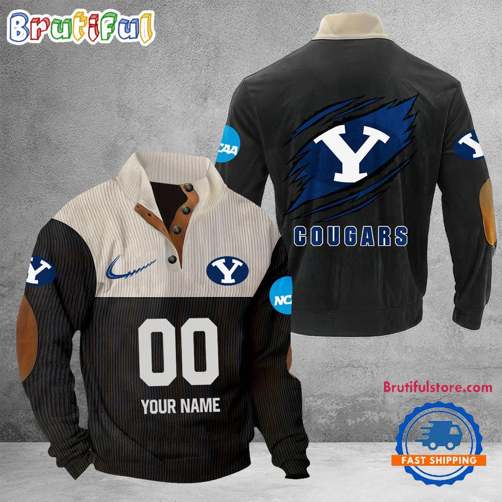 NCAA BYU Cougars Sport Team Custom Name And Number Buttoned Collar Sweatshirt