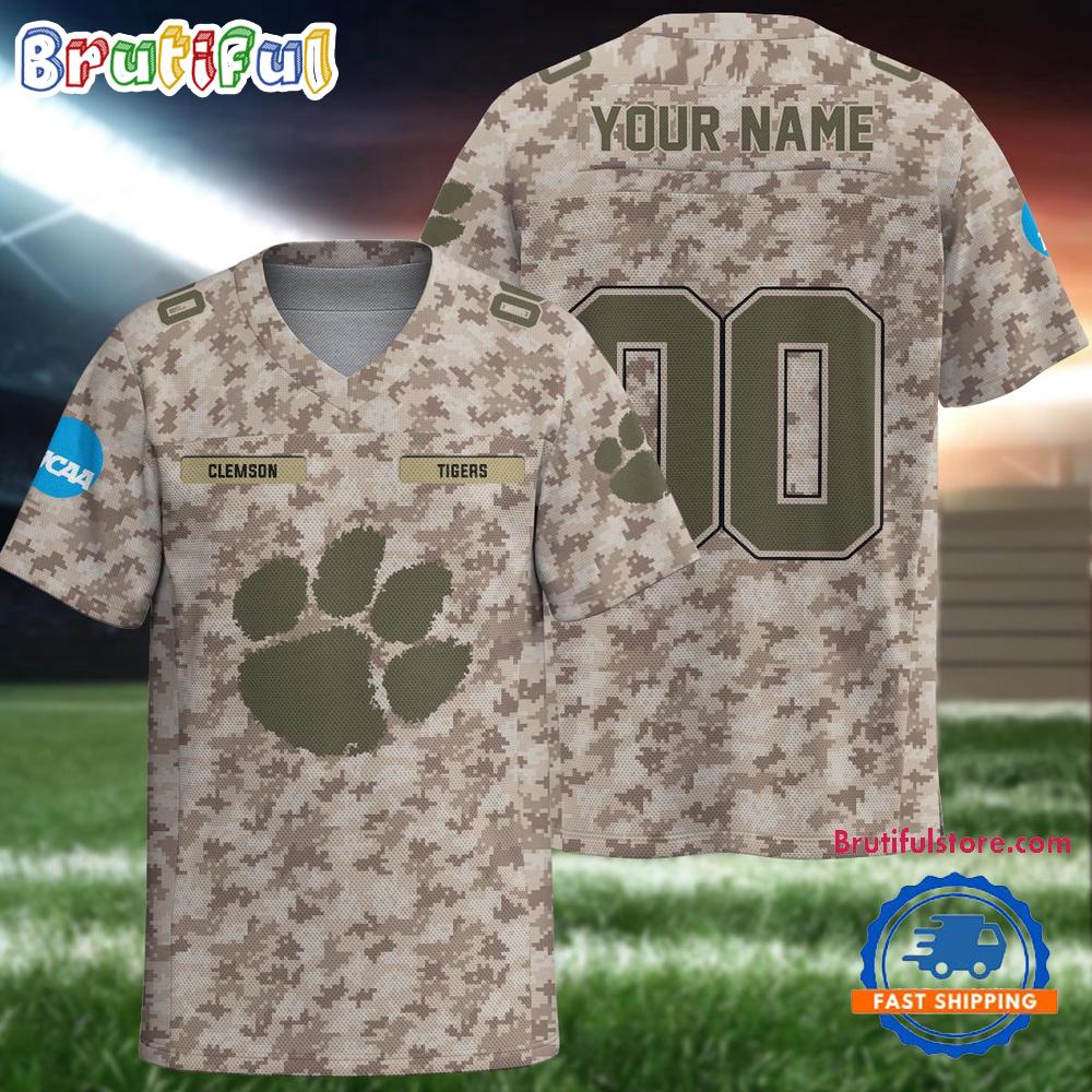 NCAA Clemson Tigers Camo Veterans Personalized Football Jersey