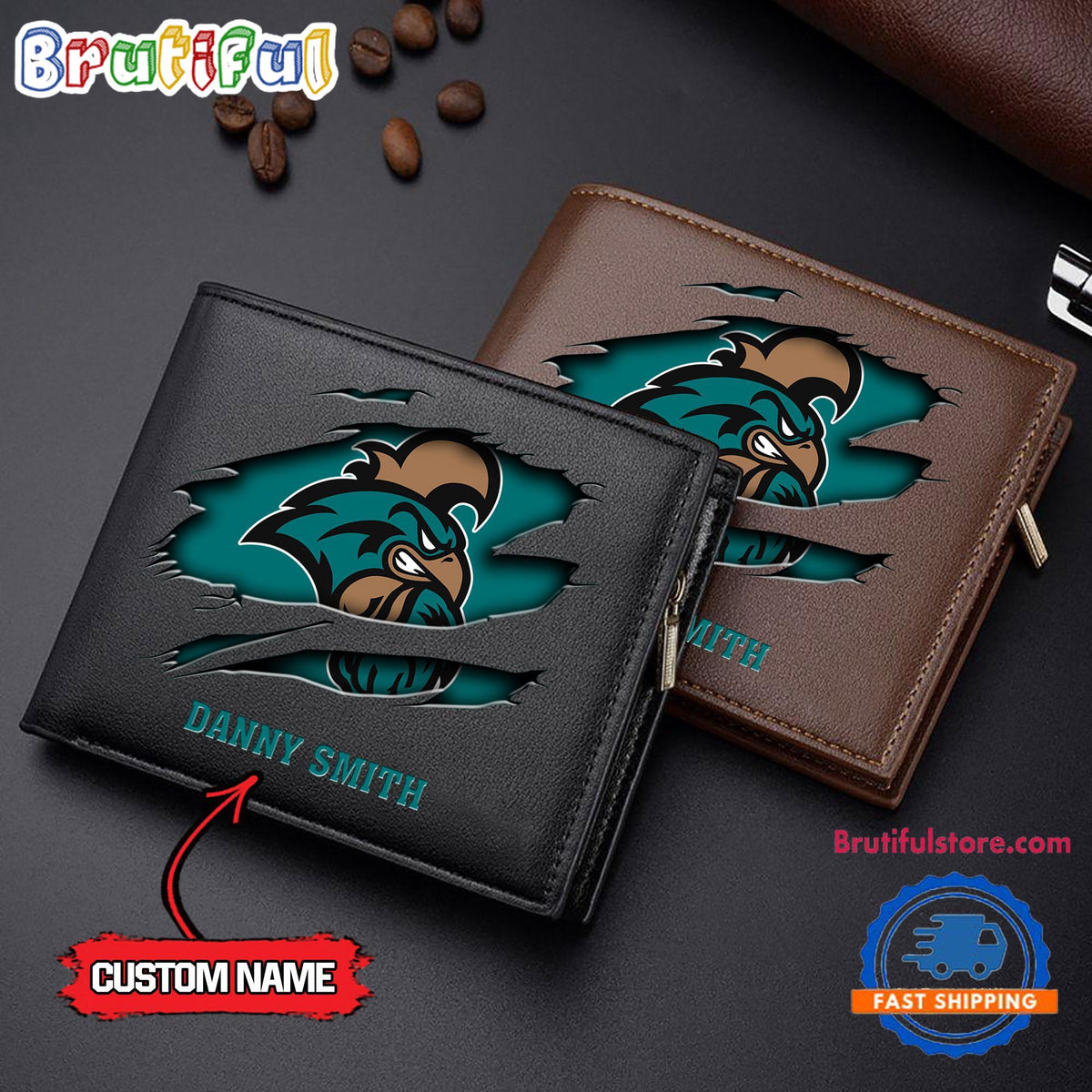 NCAA Coastal Carolina Chanticleers Sporty Custom Men’s Leather Wallet