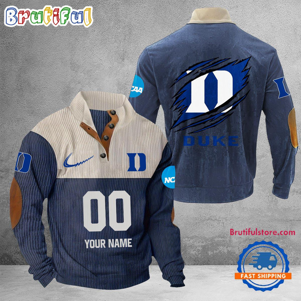 NCAA Duke Blue Devils Sport Team Custom Name And Number Buttoned Collar Sweatshirt