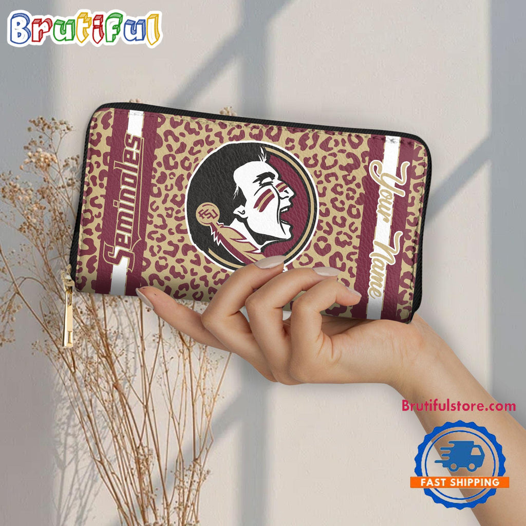NCAA Florida State Seminoles Leopard Women’s Zip Around Wallet, Sporty Women’s Wallet