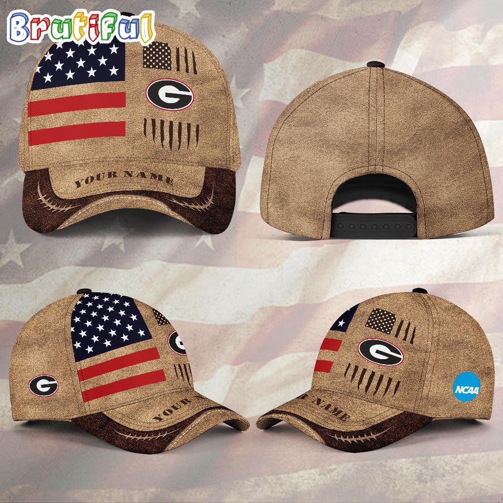 NCAA Georgia Bulldogs Sport Team Pesonalized American Flag Baseball Cap