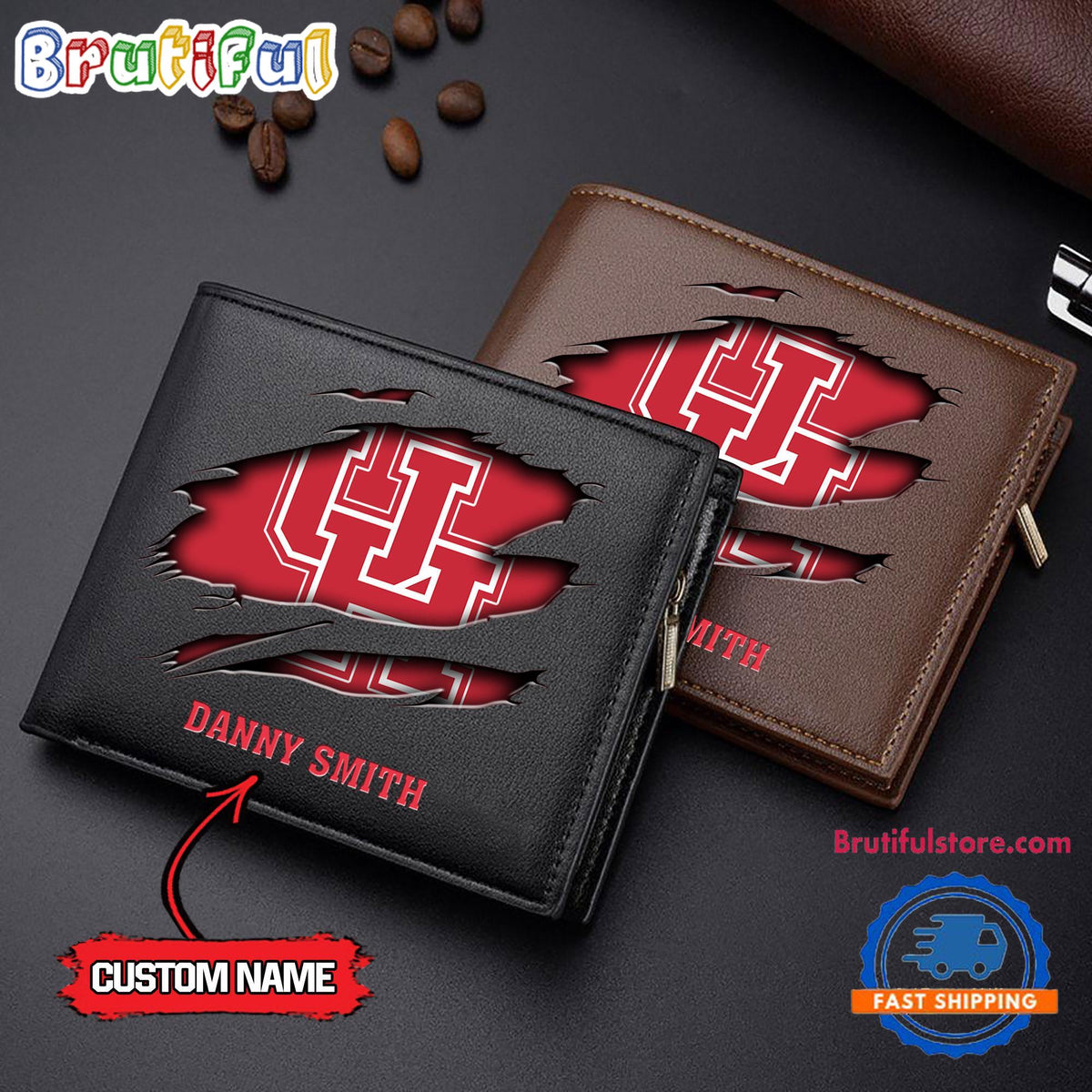 NCAA Houston Cougars Sporty Custom Men’s Leather Wallet