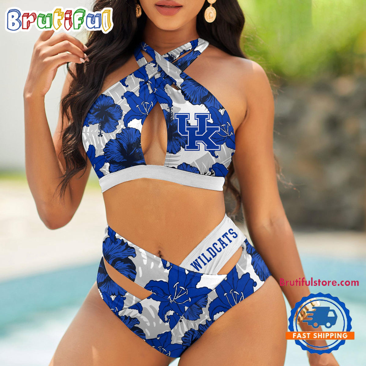 NCAA Kentucky Wildcats Hawaiian Pattern Summer Beach Women’s Bikini Set