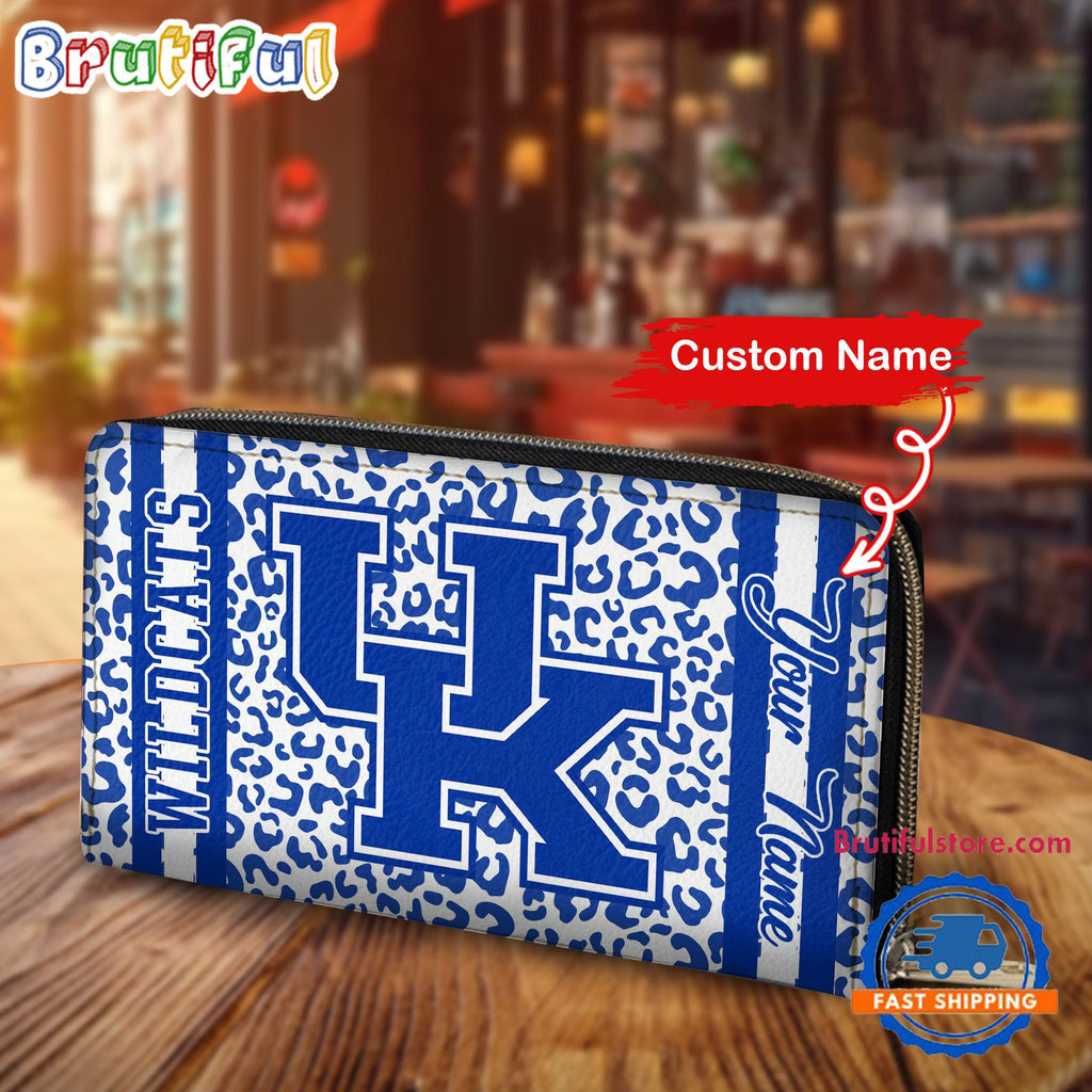 NCAA Kentucky Wildcats Leopard Women’s Zip Around Wallet, Sporty Women’s Wallet