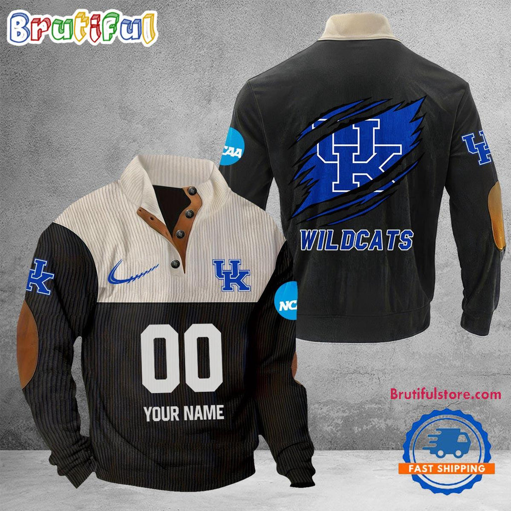 NCAA Kentucky Wildcats Sport Team Custom Name And Number Buttoned Collar Sweatshirt