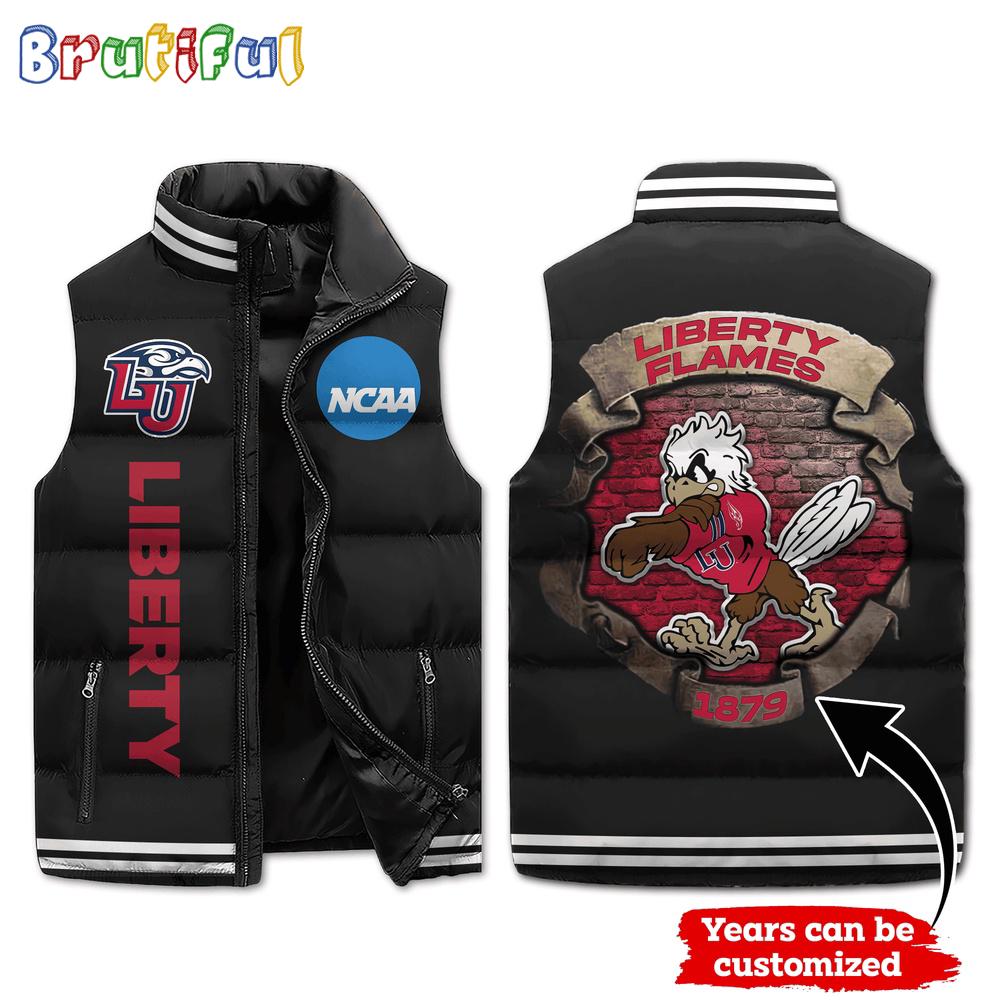 NCAA Liberty Flames Mascot Sporty Design Sleeveless Puffer Jacket