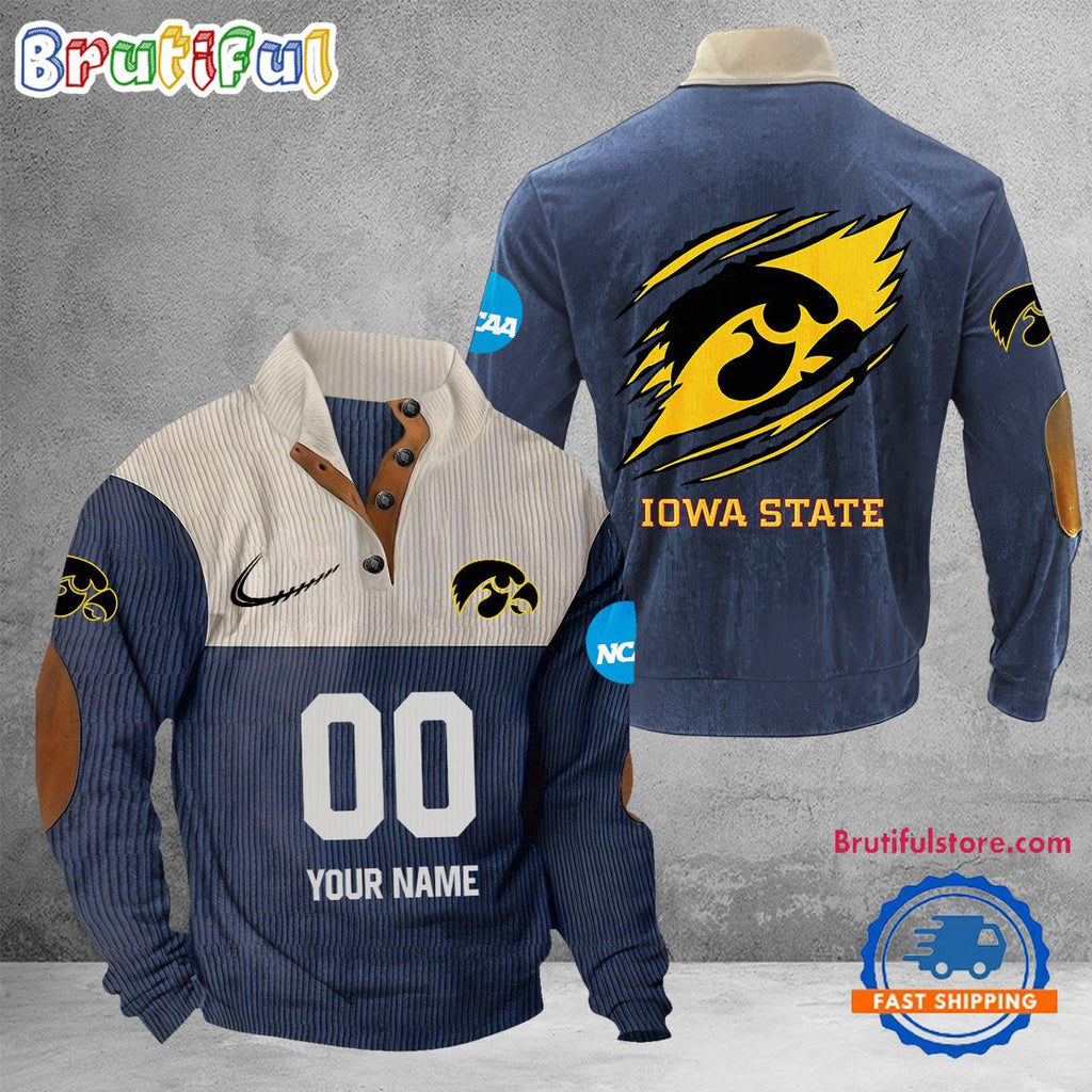 NCAA lowa State Cyclones Sport Team Custom Name And Number Buttoned Collar Sweatshirt
