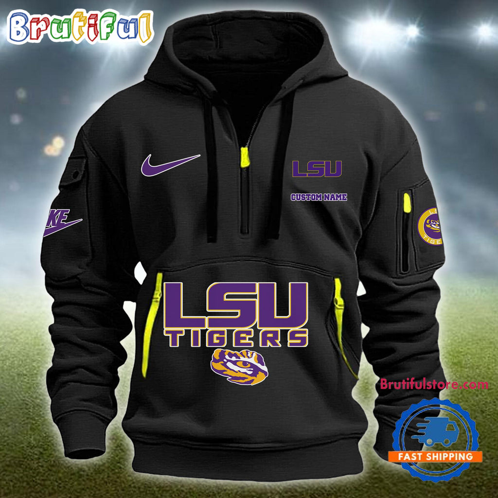 NCAA LSU Tigers Heavy Hoodie, Sporty Quarter Zip Hoodie