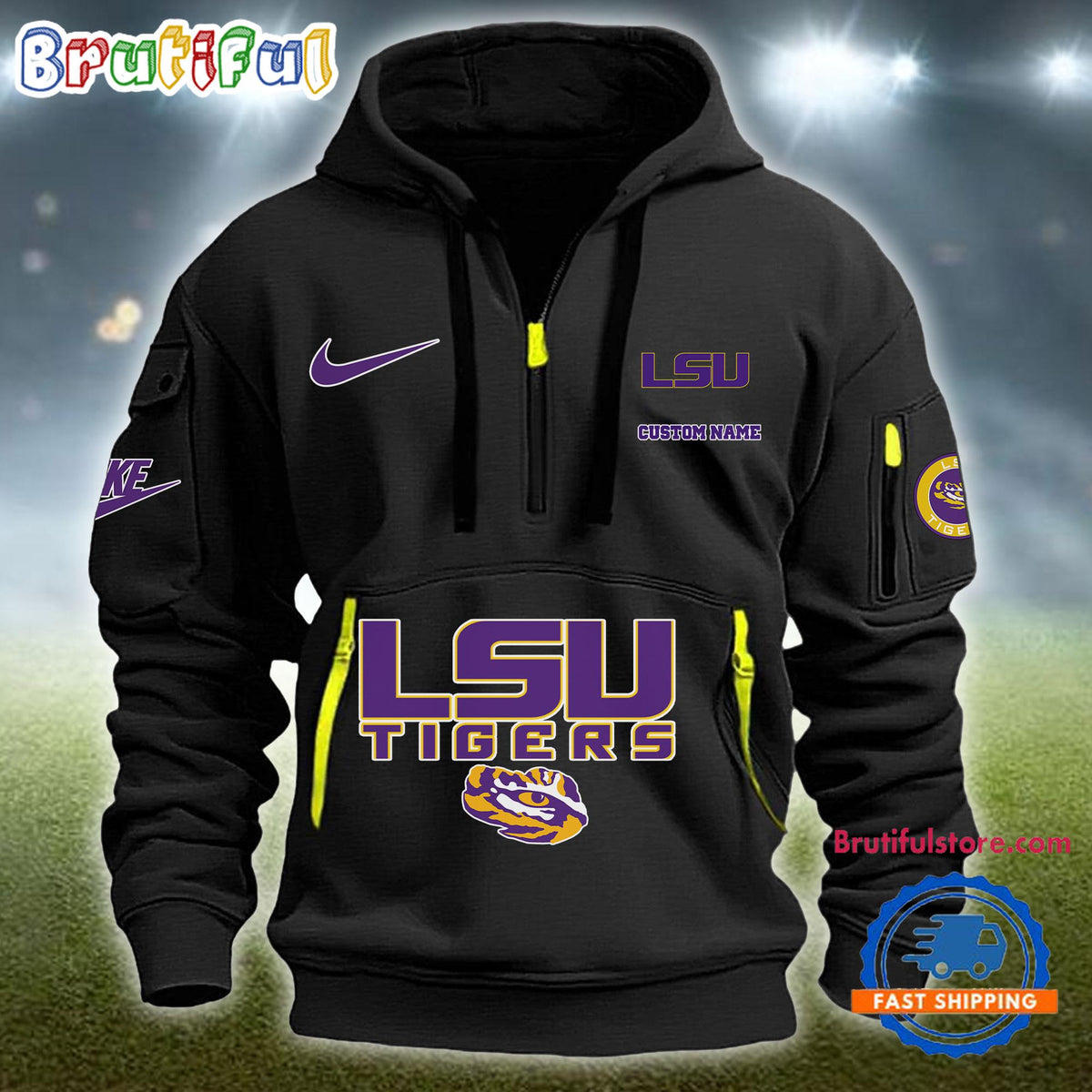NCAA LSU Tigers Heavy Hoodie, Sporty Quarter Zip Hoodie