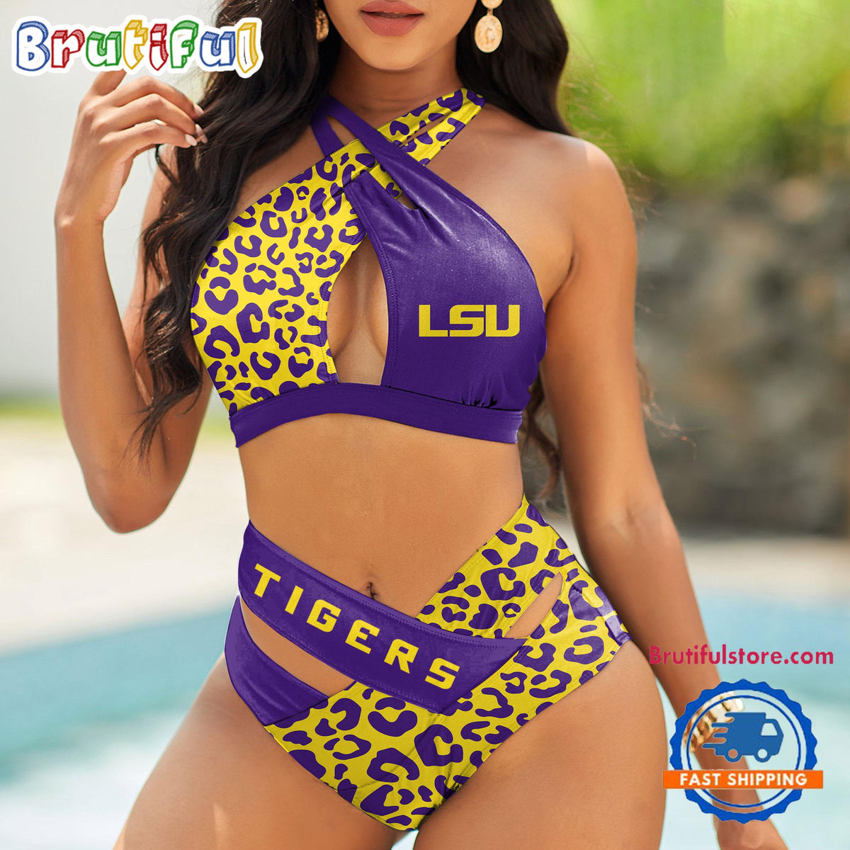 NCAA LSU Tigers Leopard Pattern Summer Beach Women’s Bikini Set