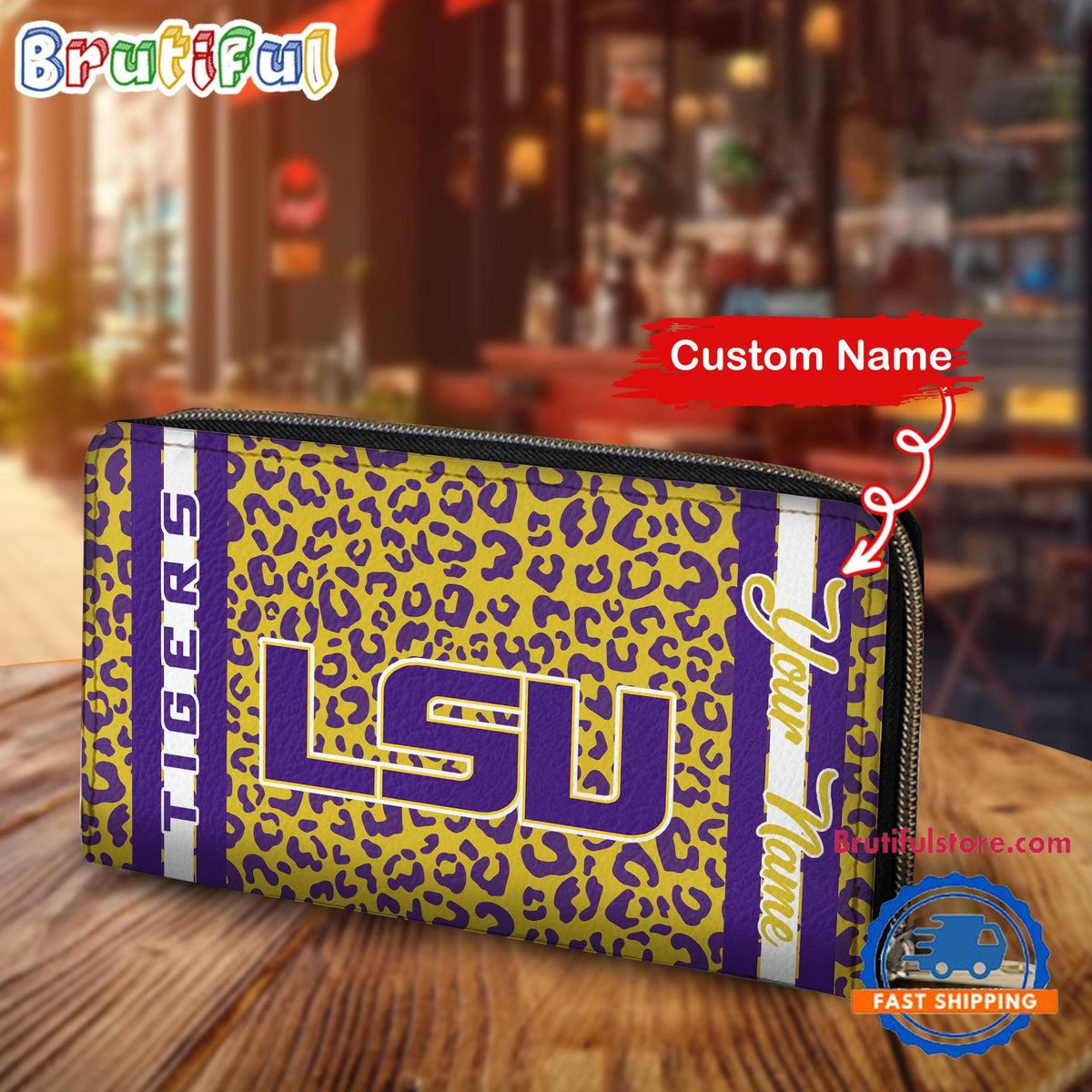 NCAA LSU Tigers Leopard Women’s Zip Around Wallet, Sporty Women’s Wallet