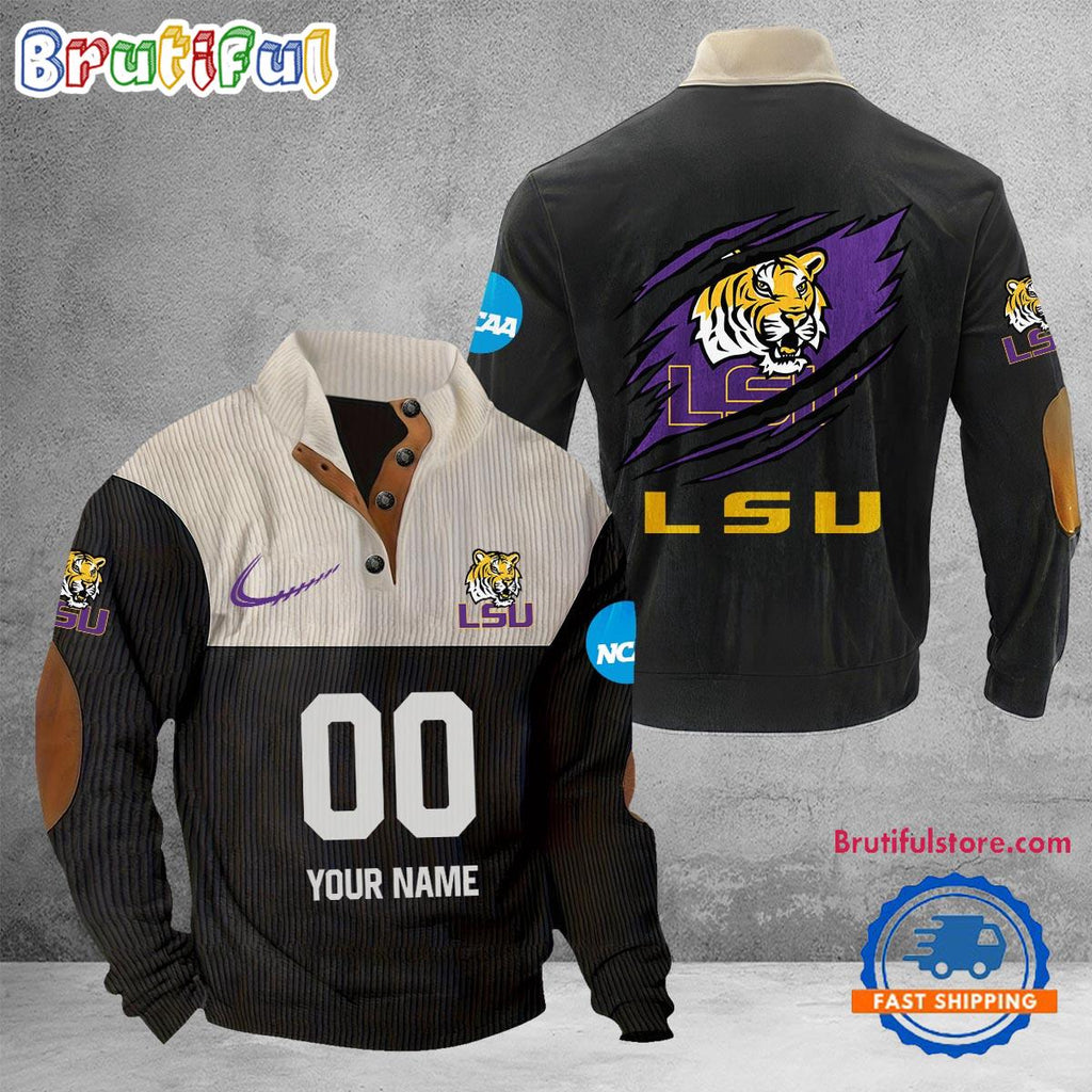 NCAA LSU Tigers Sport Team Custom Name And Number Buttoned Collar Sweatshirt