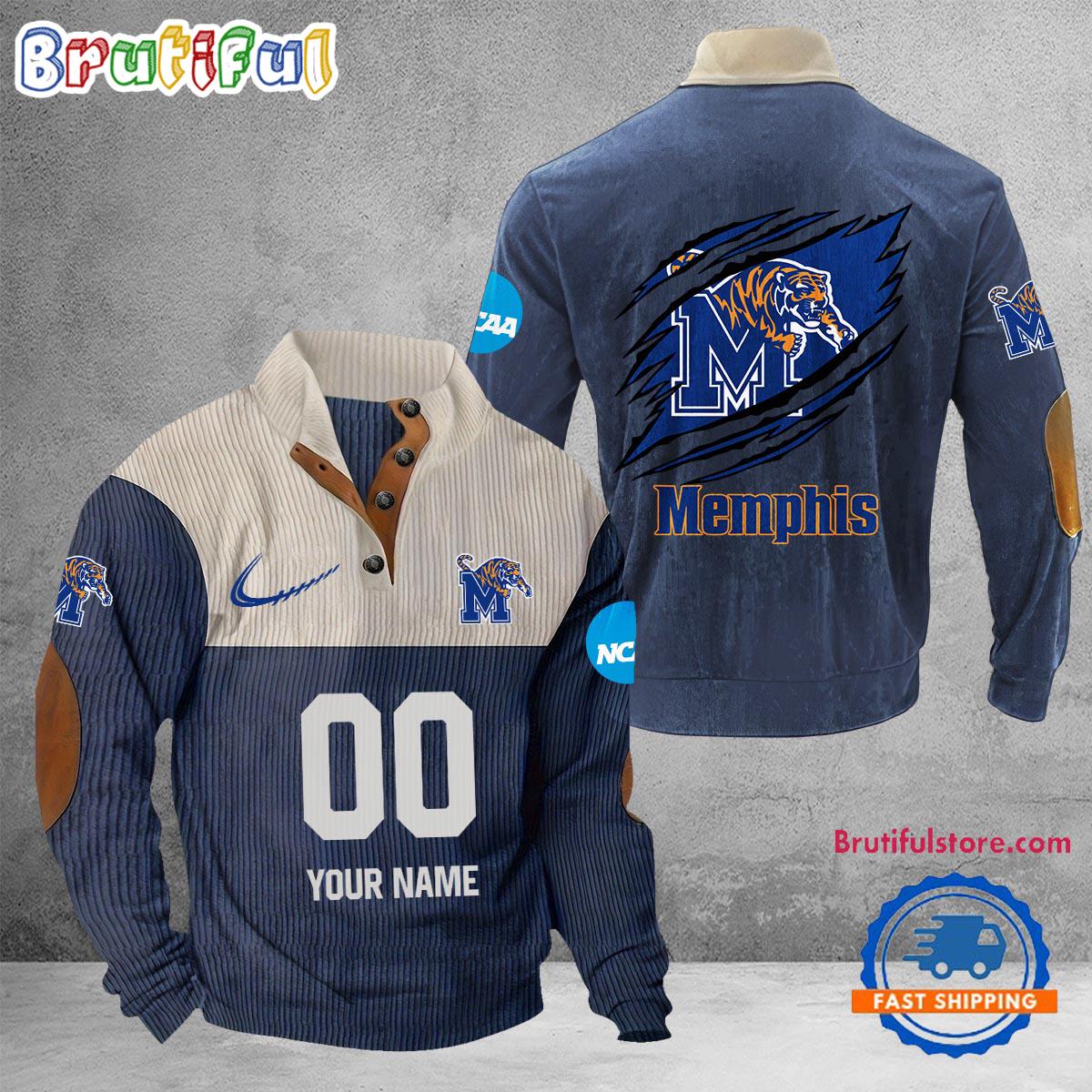 NCAA Memphis Tigers Sport Team Custom Name And Number Buttoned Collar Sweatshirt