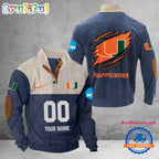 NCAA Miami Hurricanes Sport Team Custom Name And Number Buttoned Collar Sweatshirt