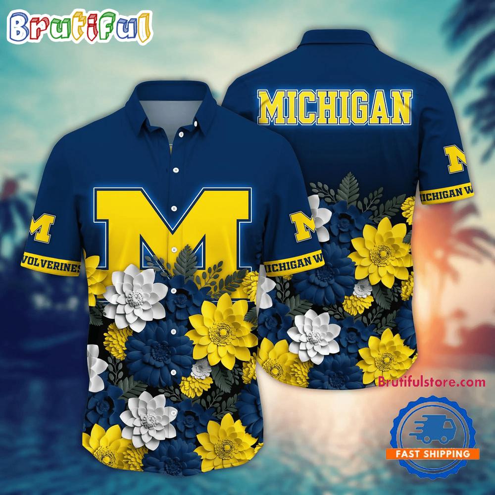 NCAA Michigan Wolverines Flower Tropical Summer Beach Hawaiian Shirt