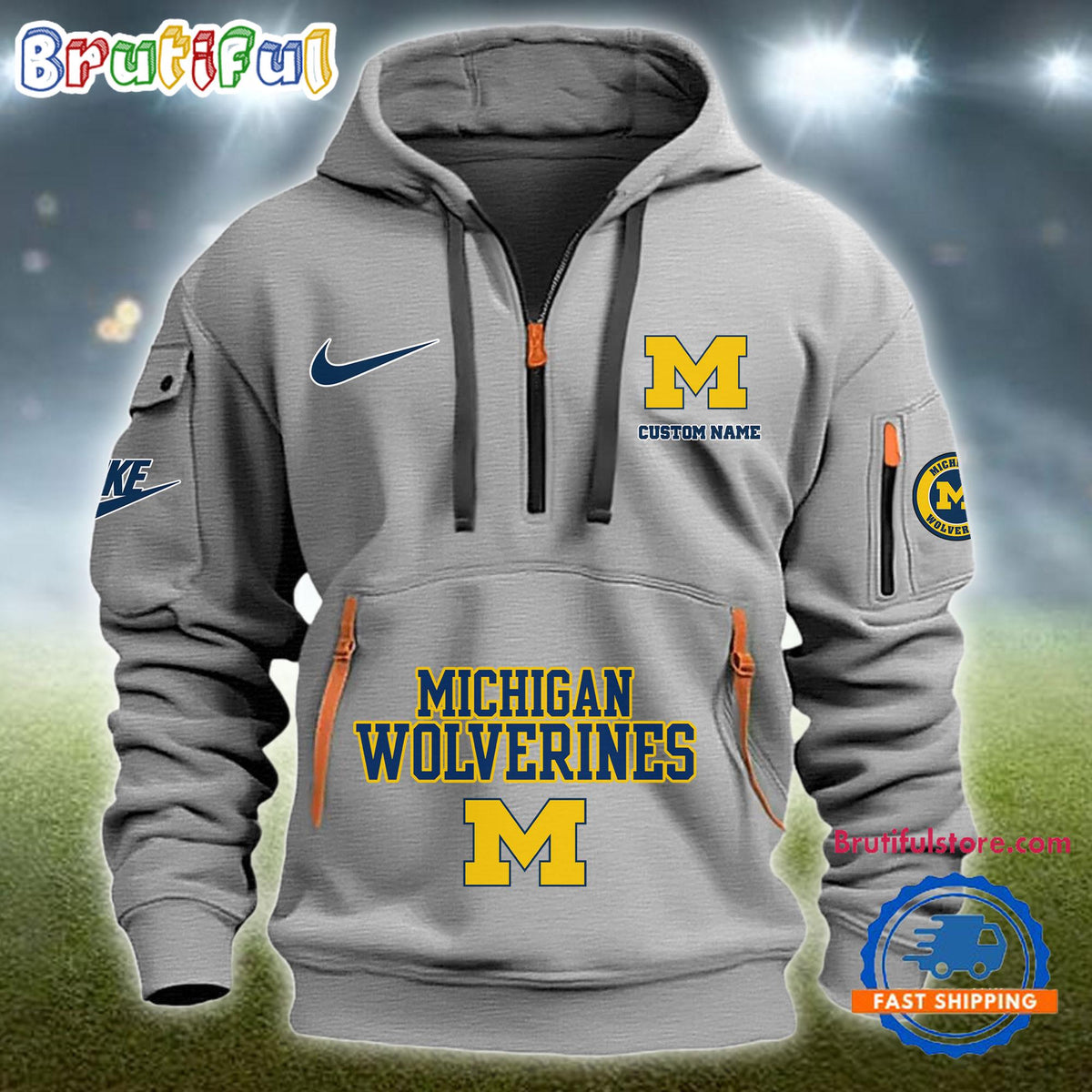 NCAA Michigan Wolverines Heavy Hoodie, Sporty Quarter Zip Hoodie