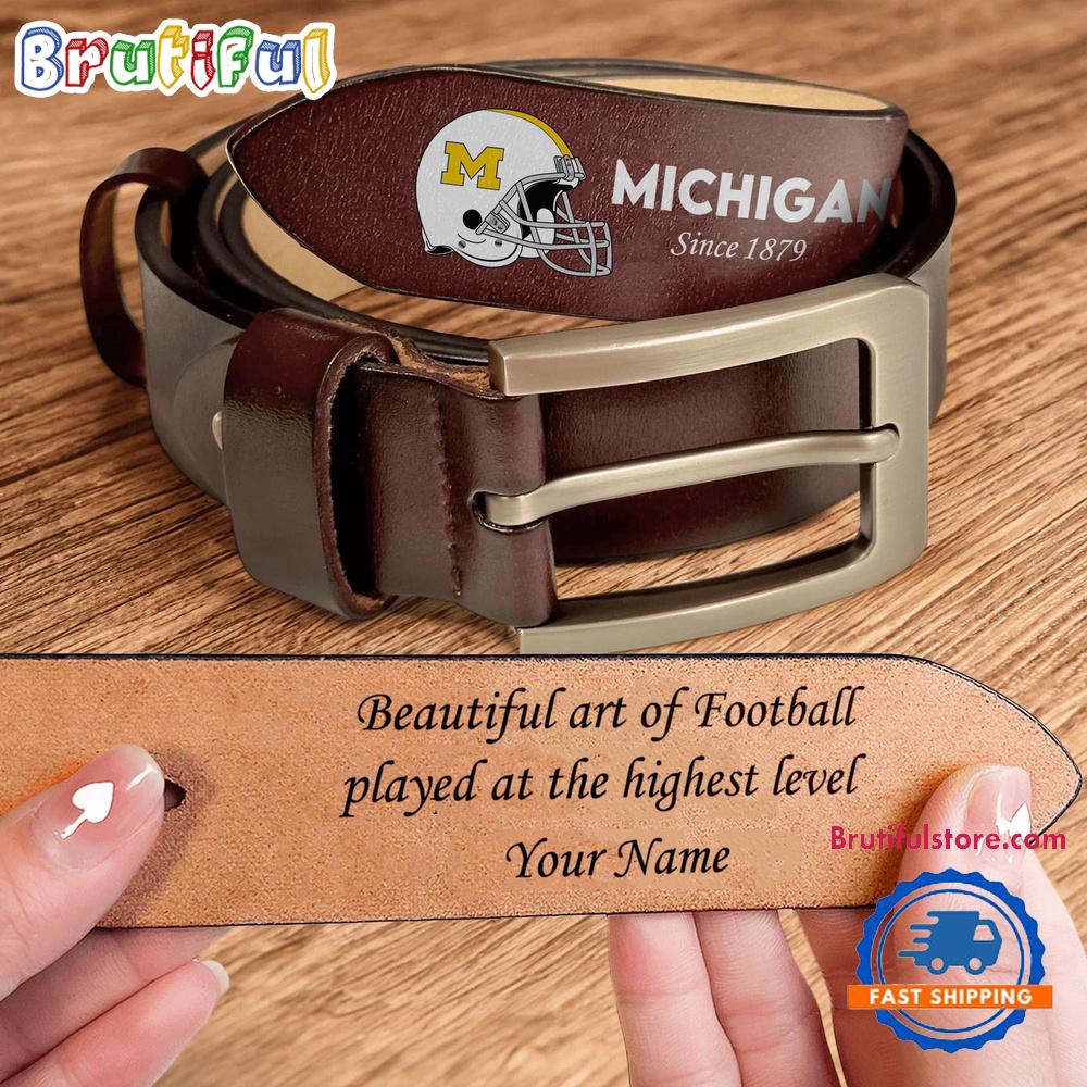 NCAA Michigan Wolverines Sport Logo Helmets Men’s Leather Belt