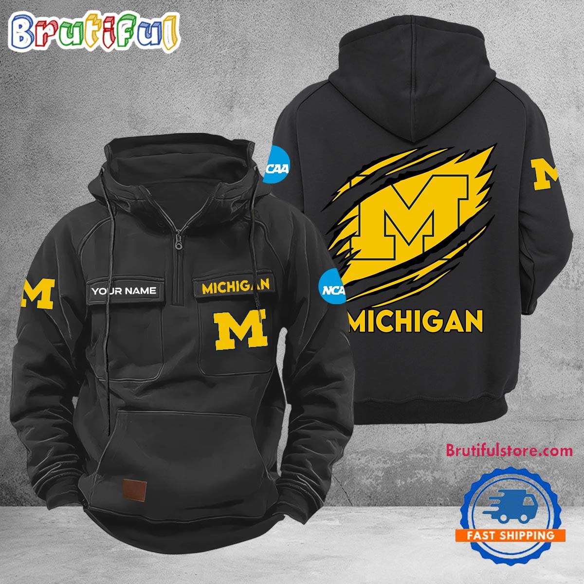 NCAA Michigan Wolverines Sport Team Design Logo Name Cargo Hoodie