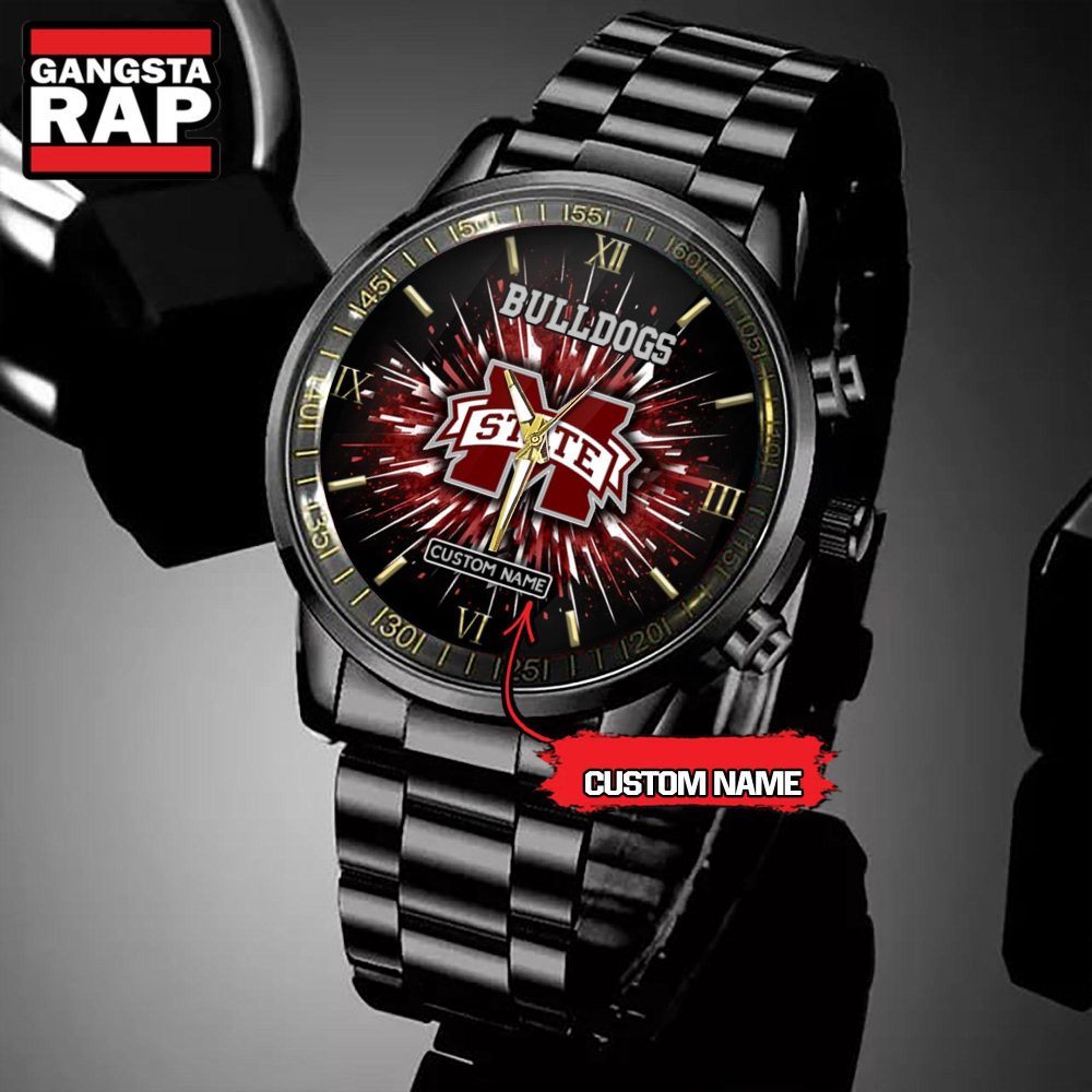 NCAA Mississippi State Bulldogs Football Team Logo Design Black Watch