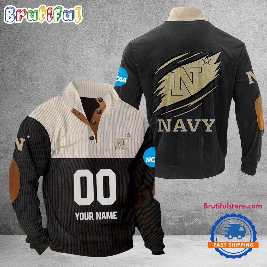 NCAA Navy Midshipmen Sport Team Custom Name And Number Buttoned Collar Sweatshirt
