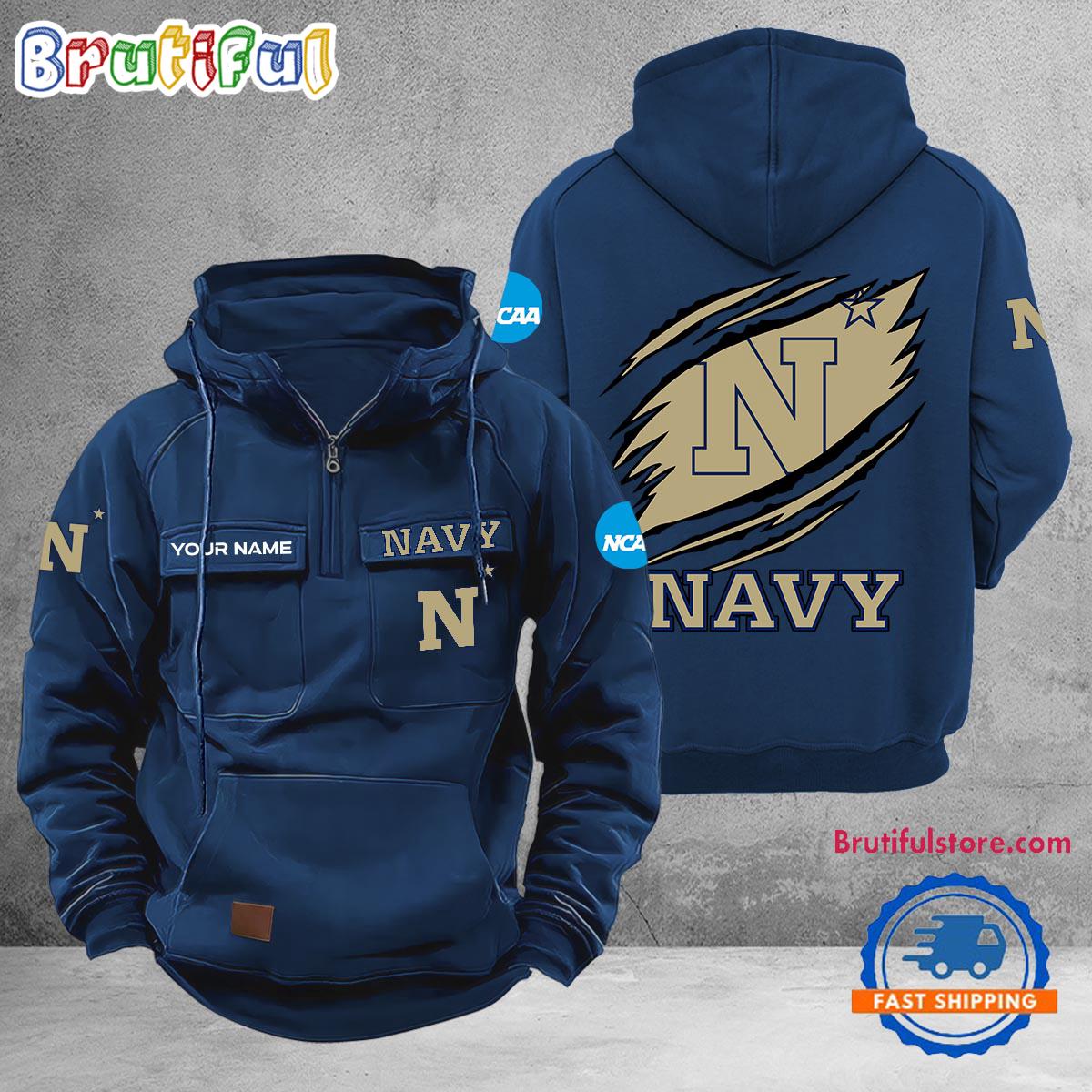 NCAA Navy Midshipmen Sport Team Design Logo Name Cargo Hoodie
