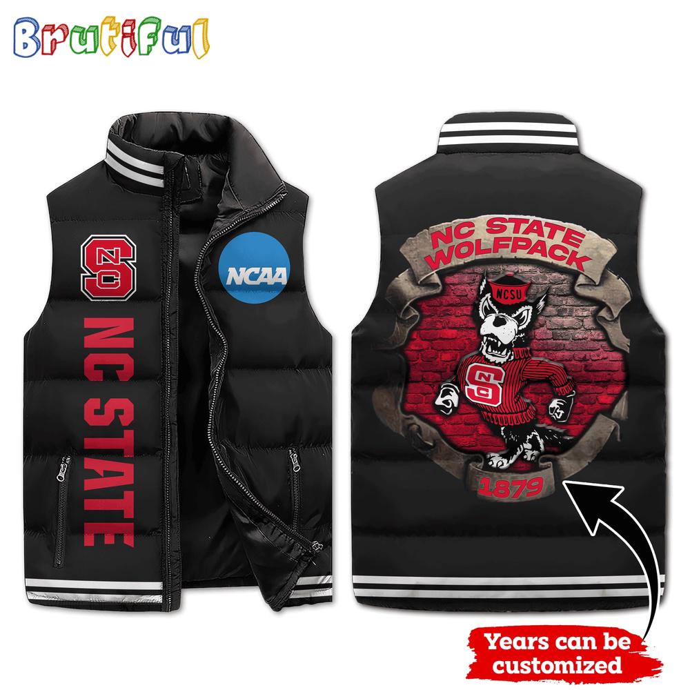 NCAA NC State Wolfpack Mascot Sporty Design Sleeveless Puffer Jacket