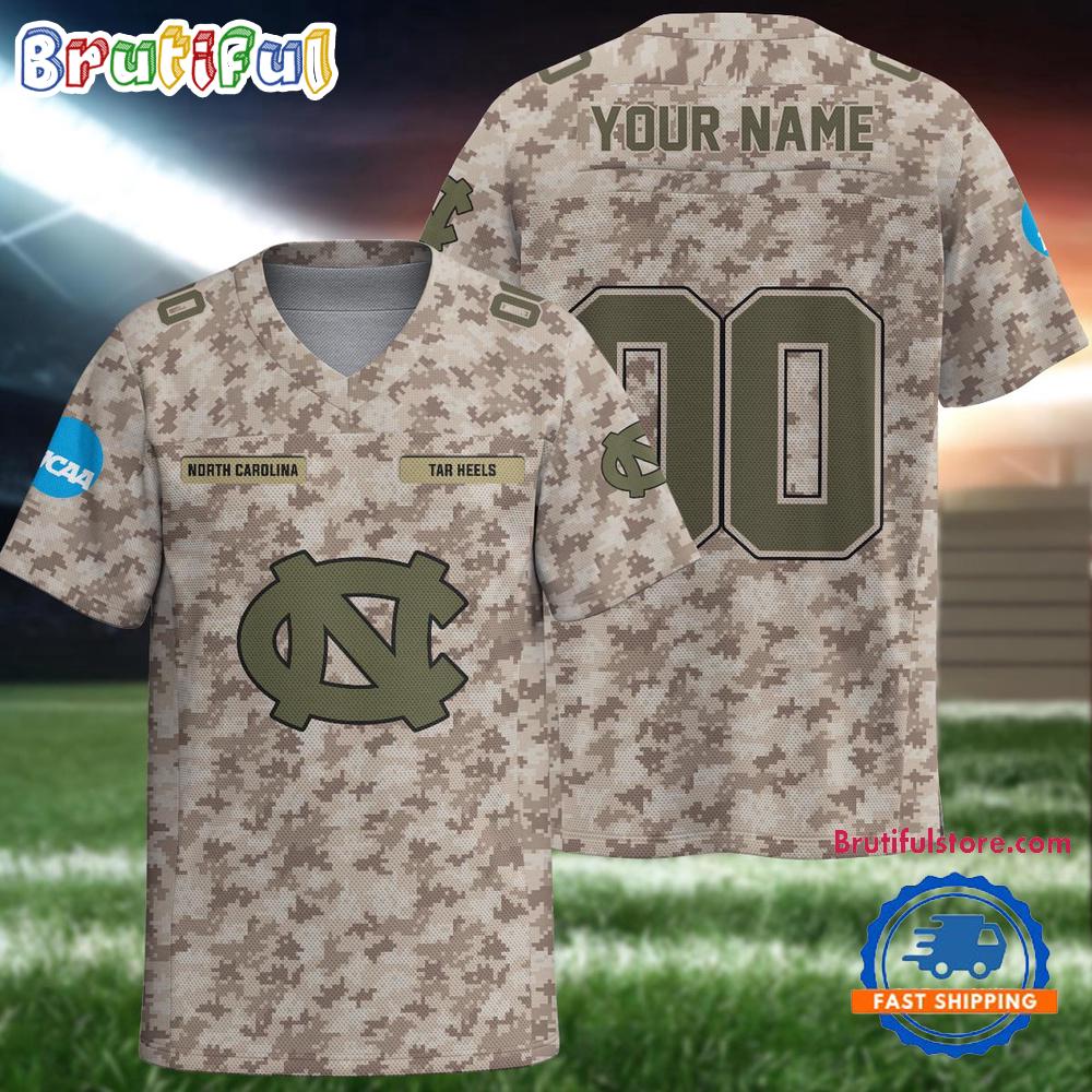 NCAA North Carolina Tar Heels Camo Veterans Personalized Football Jersey