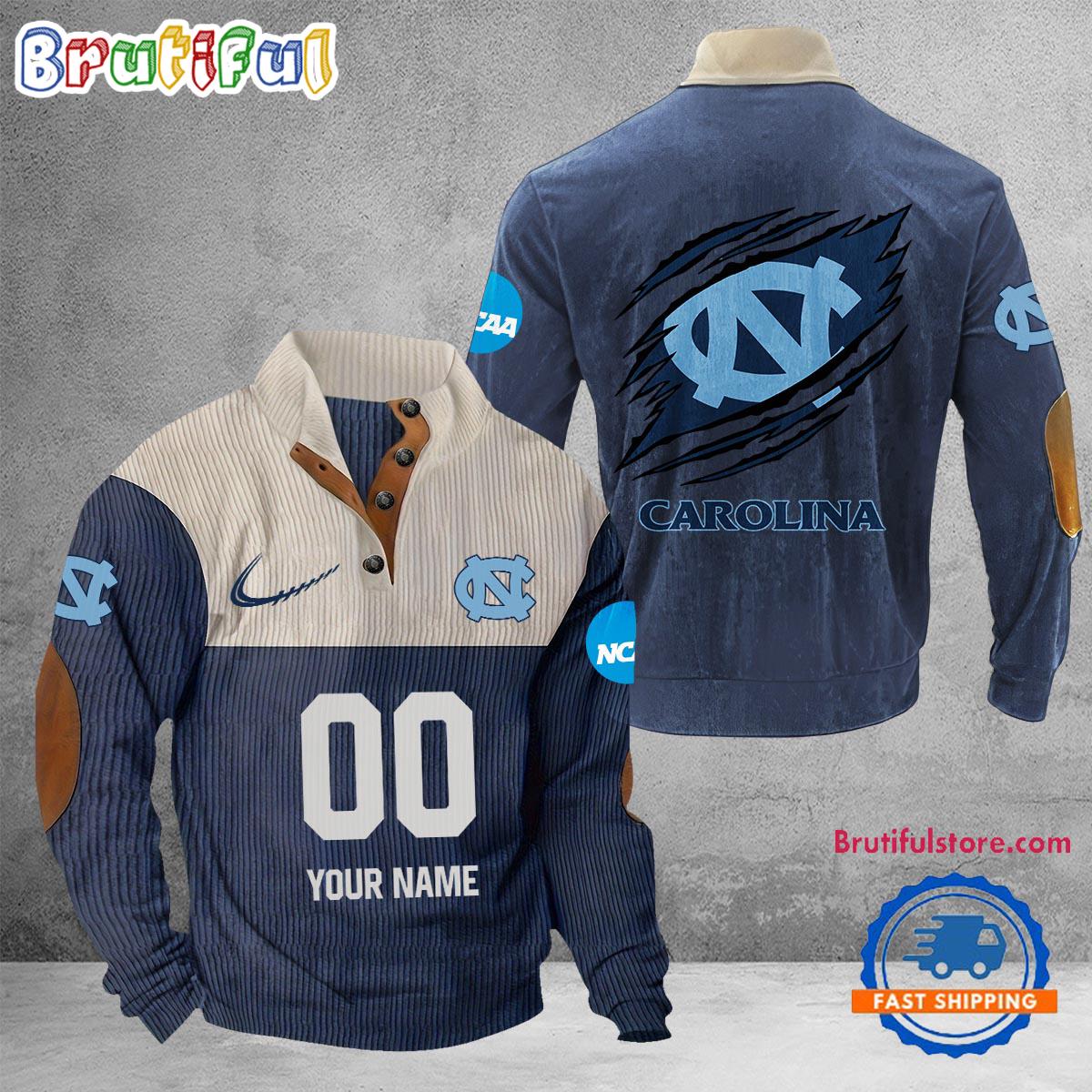 NCAA North Carolina Tar Heels Sport Team Custom Name And Number Buttoned Collar Sweatshirt