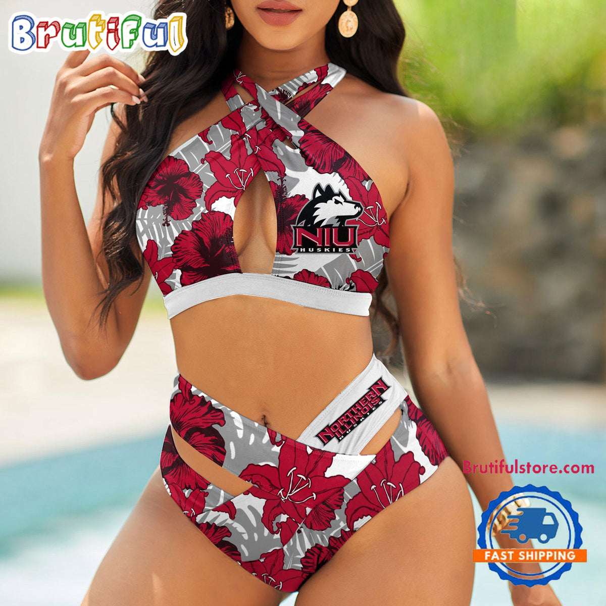 NCAA Northern Illinois Huskies Hawaiian Pattern Summer Beach Women’s Bikini Set