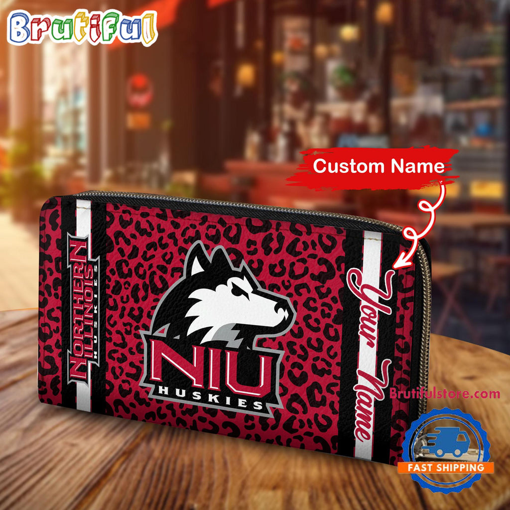 NCAA Northern Illinois Huskies Leopard Women’s Zip Around Wallet, Sporty Women’s Wallet